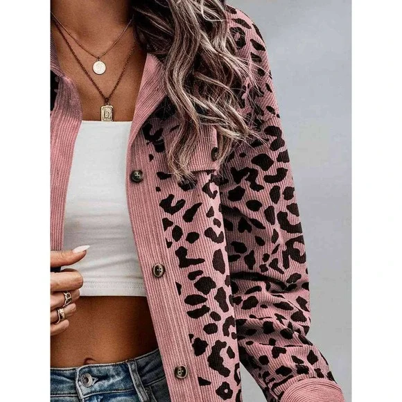 Leopard Button Down Shacket Jacket - Picture 2 of 11